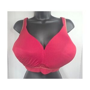 Cacique Cherry Red Wireless Lightly Lined Bra Gold Trim Lace Detail 42DD